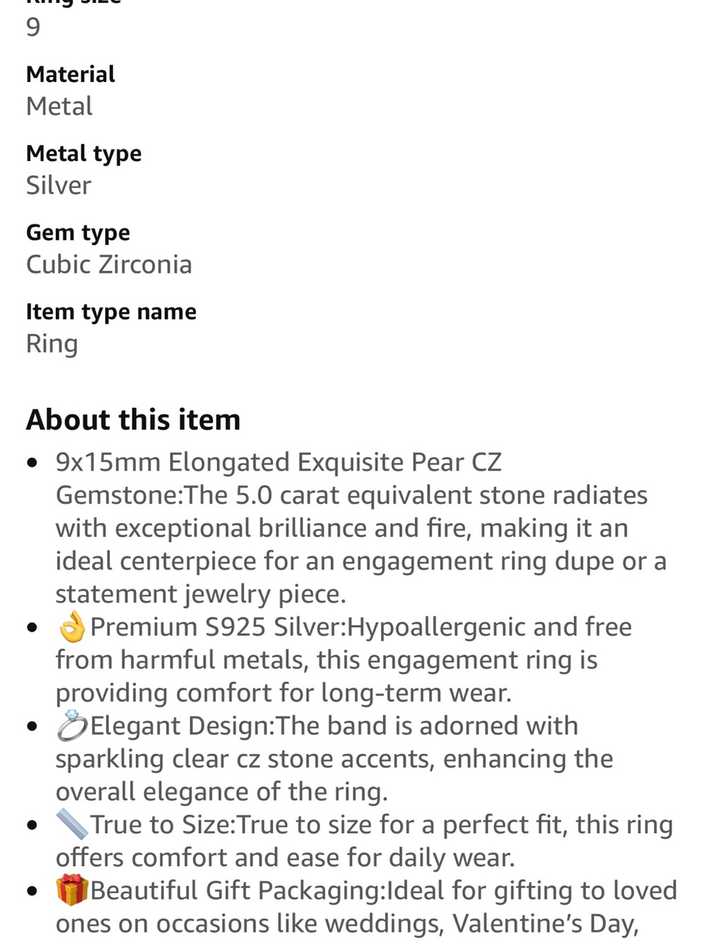 Rodiffy Silver Teardrop CZ Engagement Ring - Clear. Size 9 - Picture 7 of 10